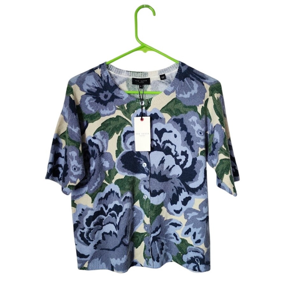 TED BAKER Reanna Floral button up Short‎ Sleeve Cardigan Cottagecore NEW Size S